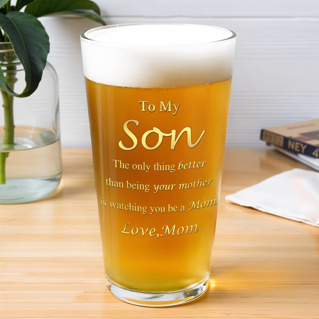 Personalized Custom Beer Glass Gift for Son - 16oz Durable Glass Beer Glasses GradoCreations