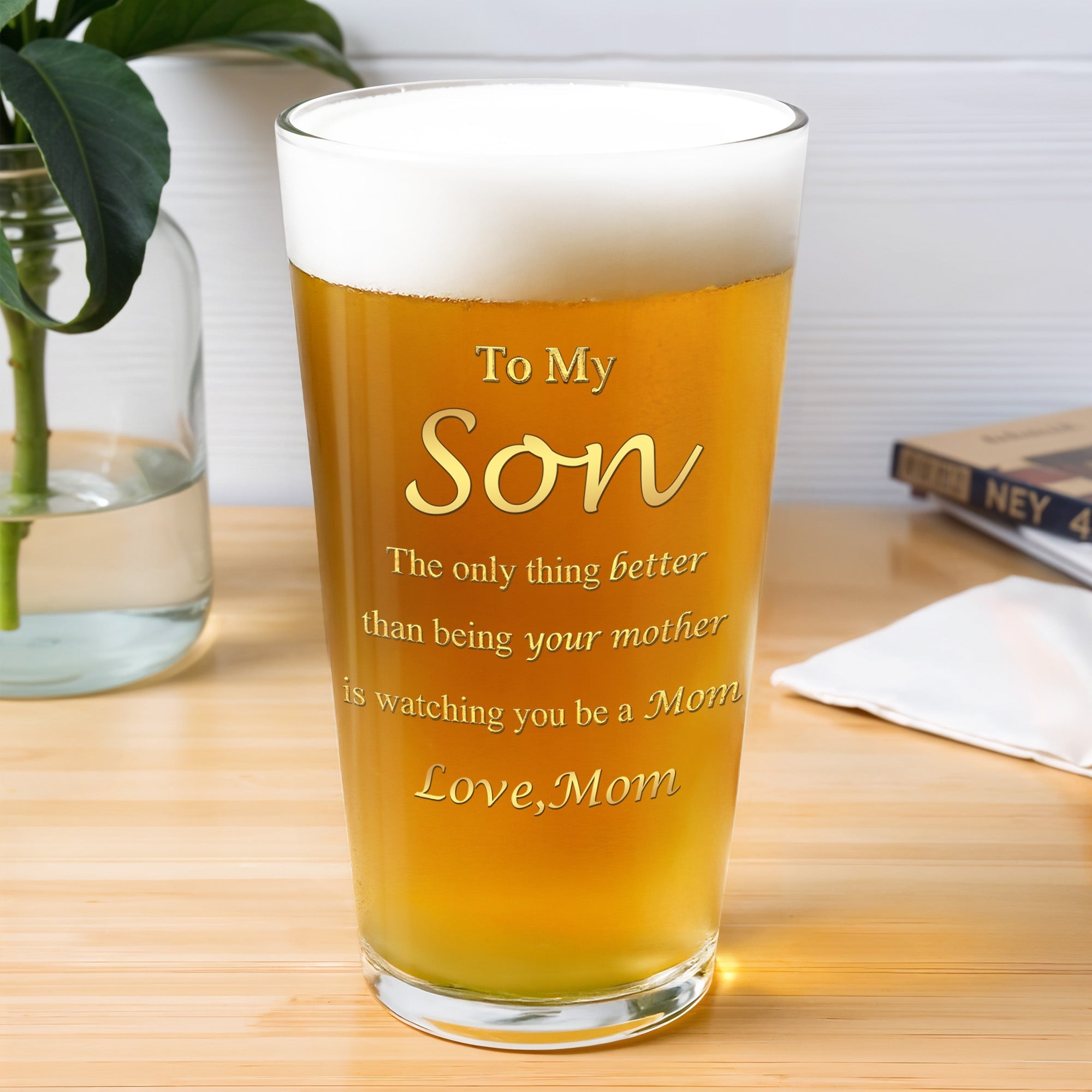 Personalized Custom Beer Glass Gift for Son - 16oz Durable Glass Beer Glasses GradoCreations