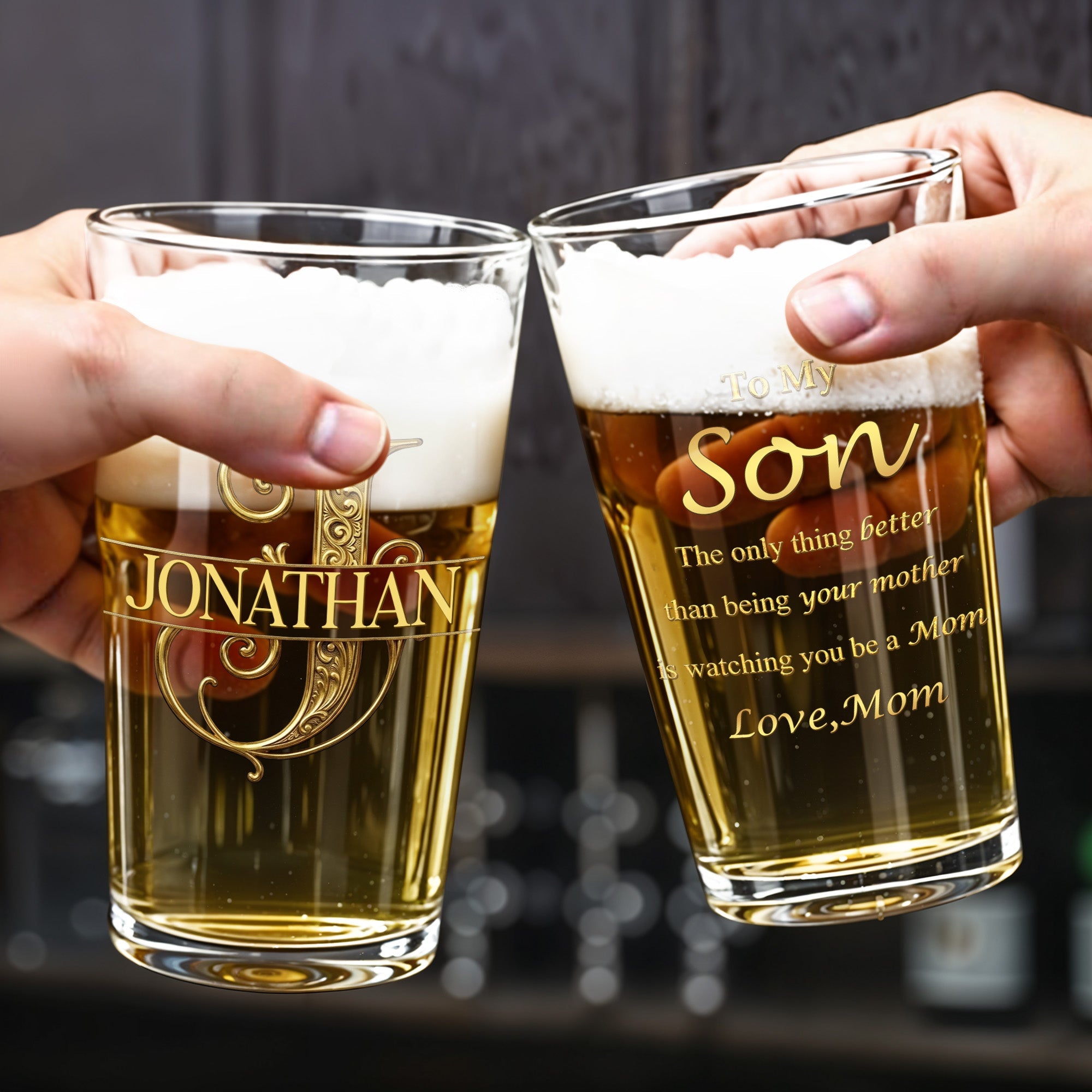 Personalized Custom Beer Glass Gift for Son - 16oz Durable Glass Beer Glasses GradoCreations