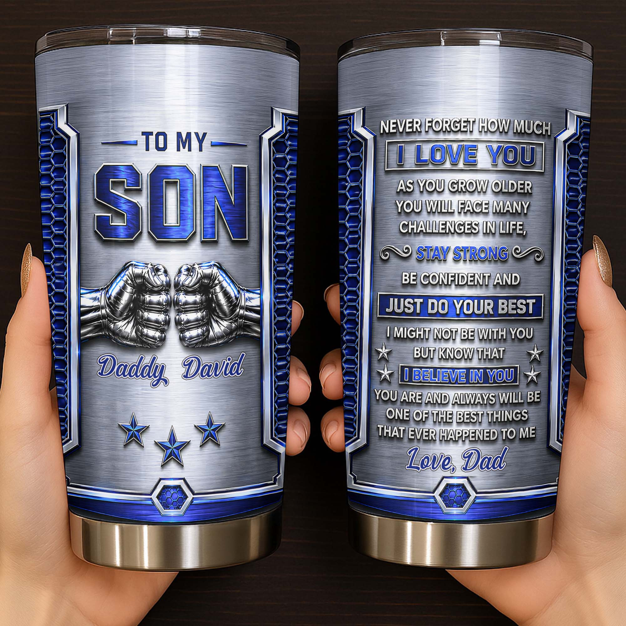 Personalized Stainless Steel Tumbler Custom Gift for Son Tumbler GradoCreations
