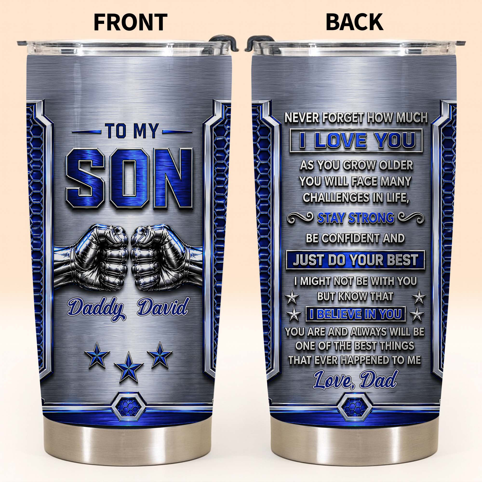 Personalized Stainless Steel Tumbler Custom Gift for Son Tumbler GradoCreations