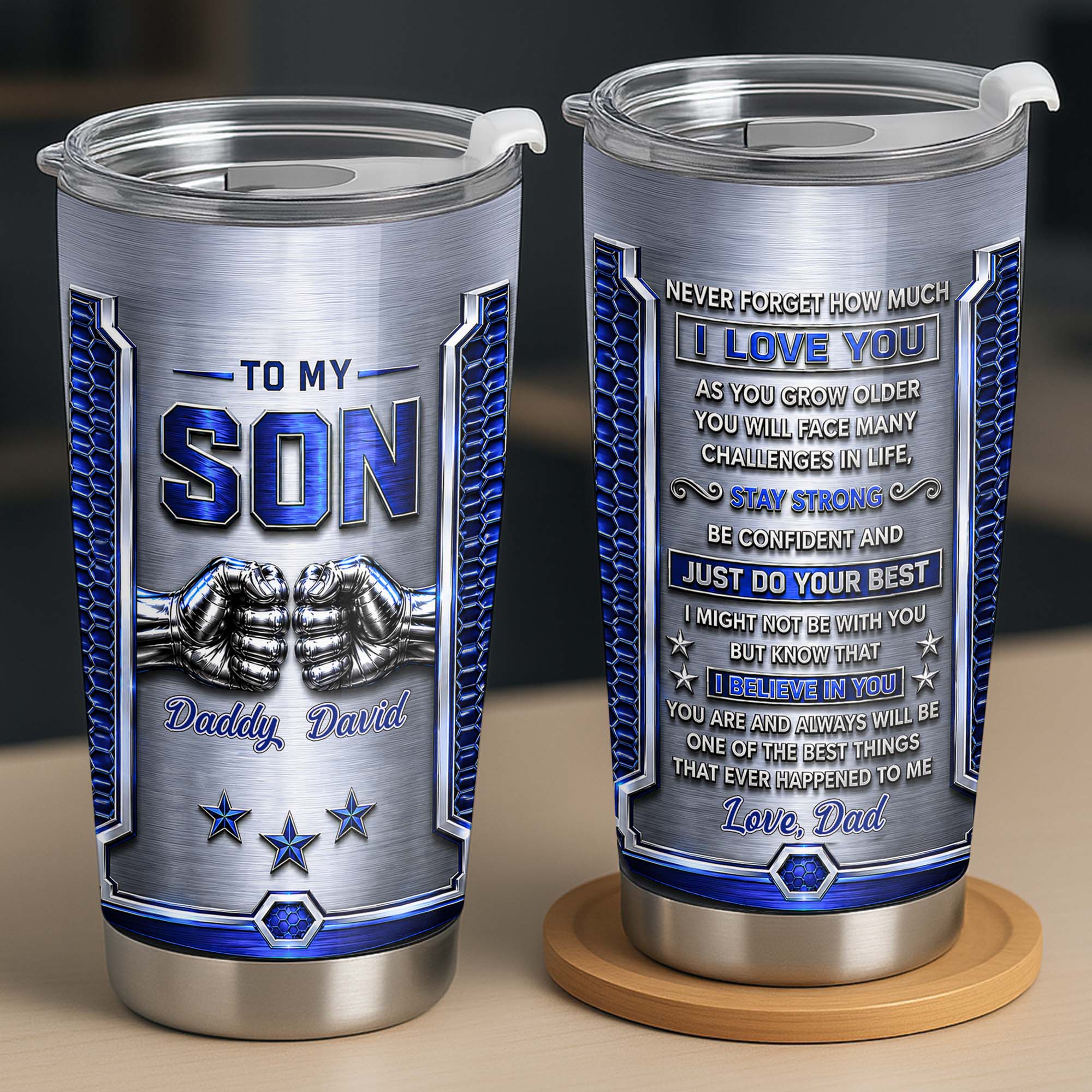 Personalized Stainless Steel Tumbler Custom Gift for Son Tumbler GradoCreations