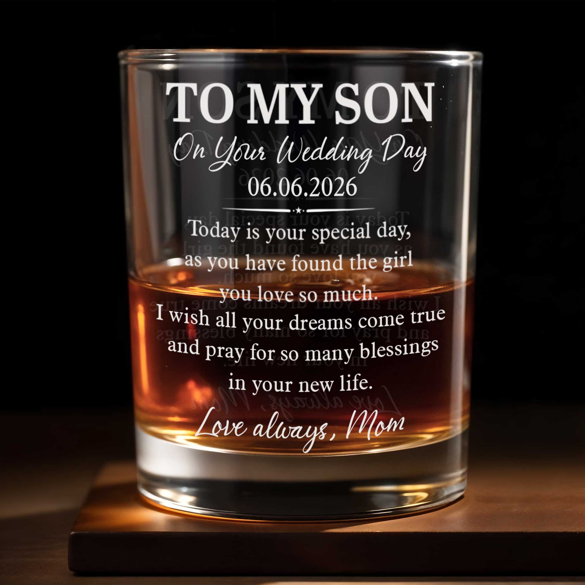 Personalized Custom Whiskey Glass for Son Wedding Day Gift Whiskey Glass GradoCreations