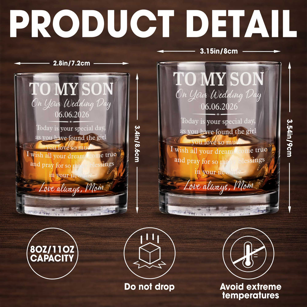 Personalized Custom Whiskey Glass for Son Wedding Day Gift Whiskey Glass GradoCreations