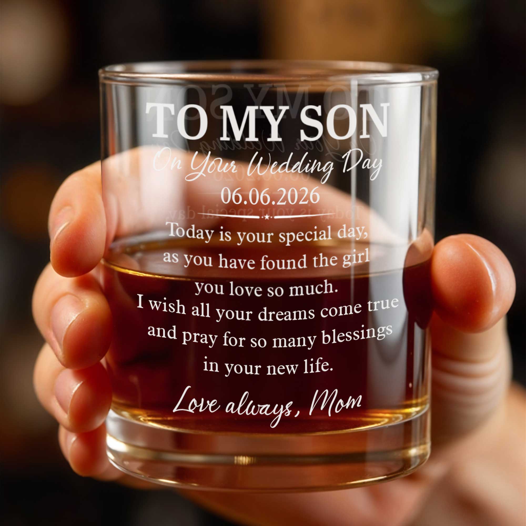 Personalized Custom Whiskey Glass for Son Wedding Day Gift Whiskey Glass GradoCreations