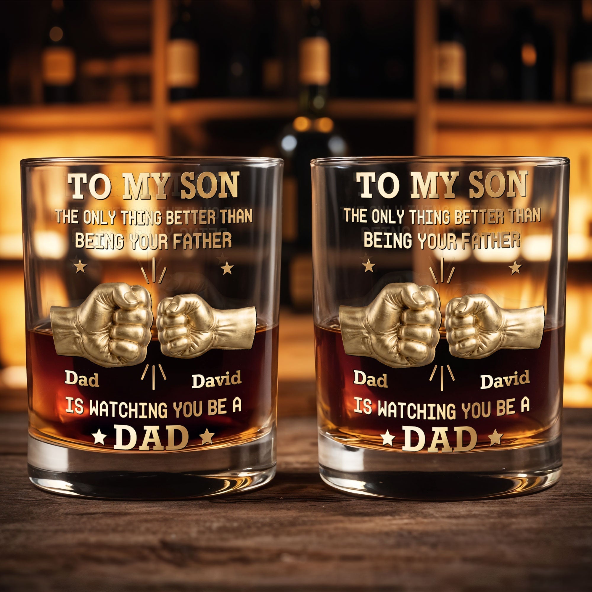 Personalized Custom Whiskey Glass Fist Bump Gift for Son Whiskey Glass GradoCreations