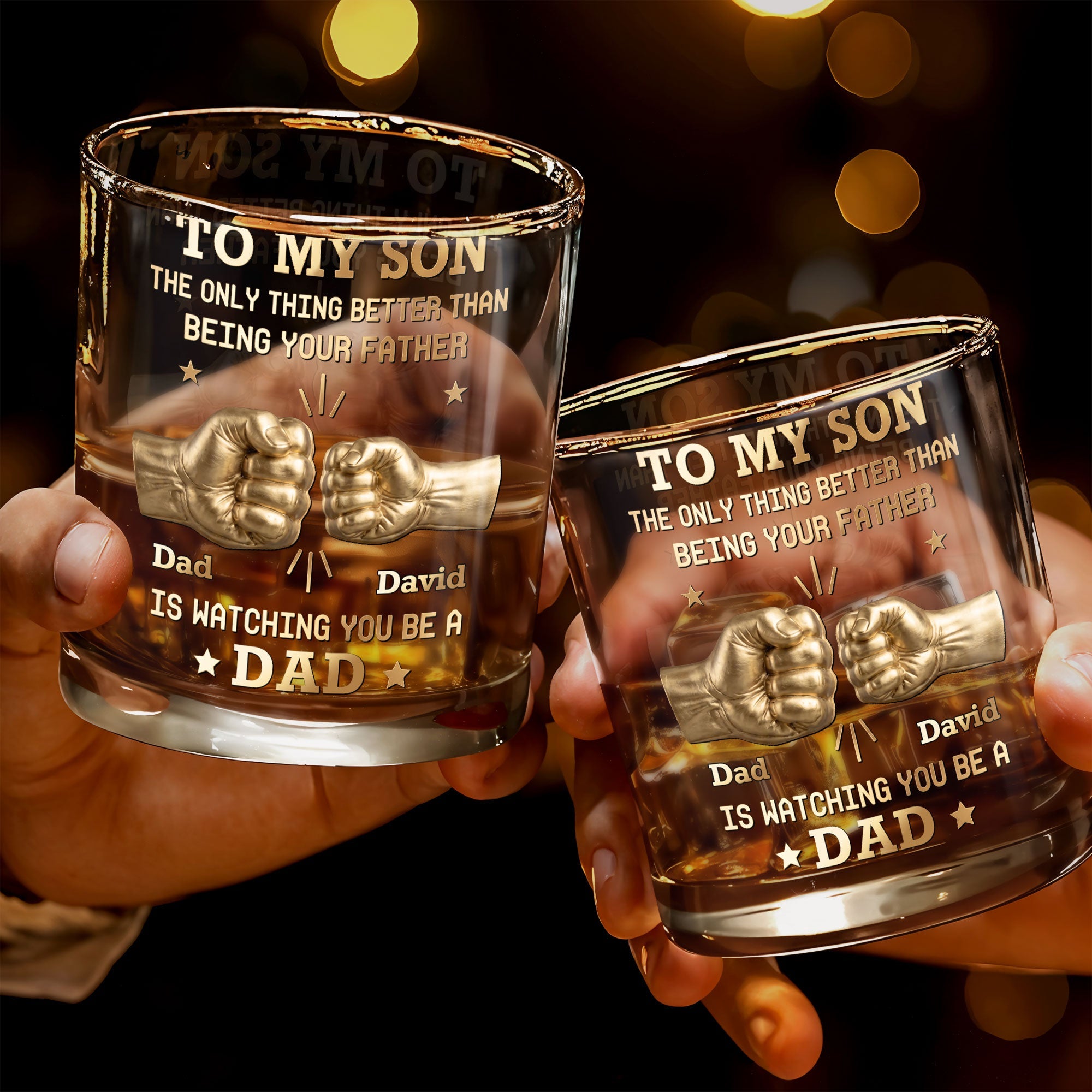 Personalized Custom Whiskey Glass Fist Bump Gift for Son Whiskey Glass GradoCreations