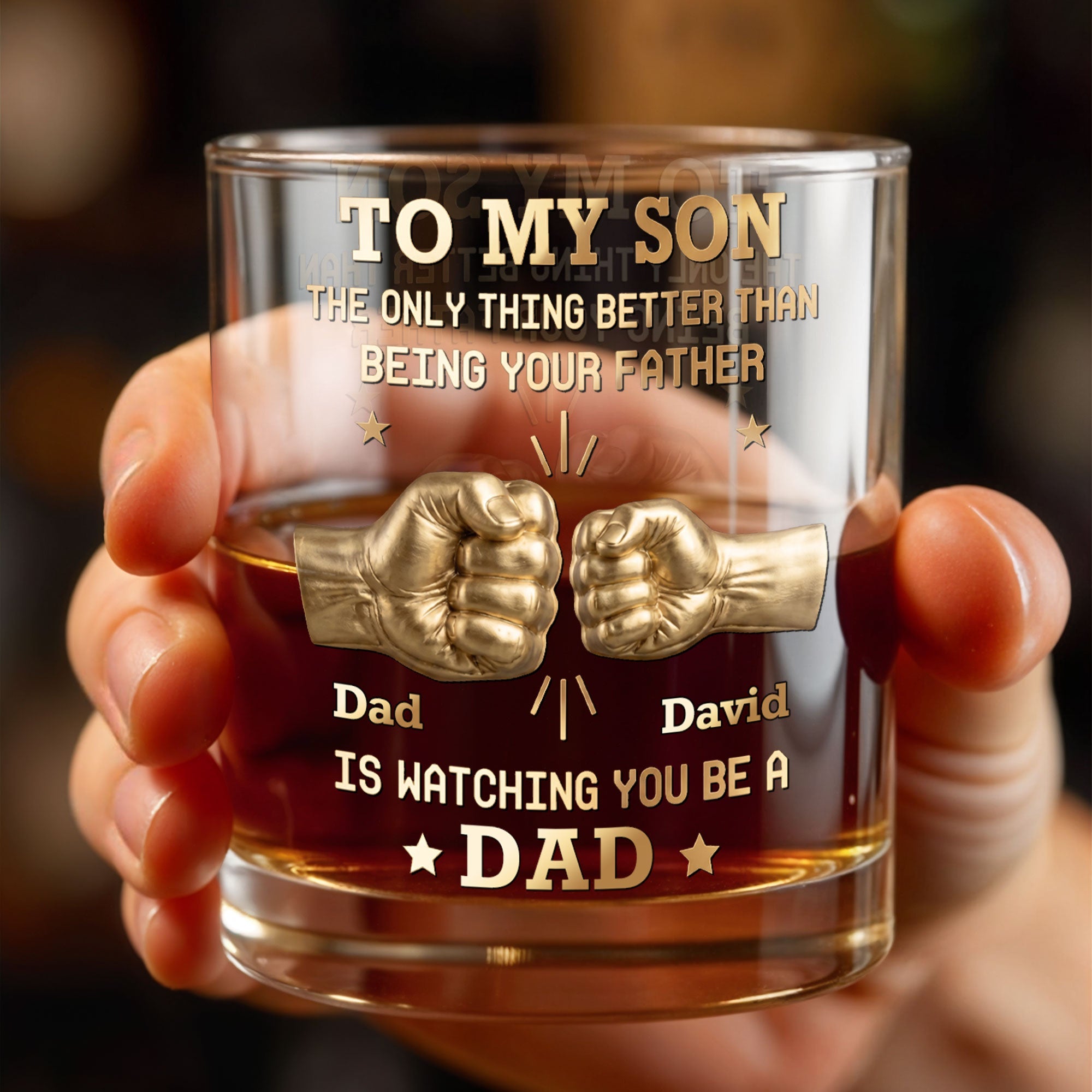 Personalized Custom Whiskey Glass Fist Bump Gift for Son Whiskey Glass GradoCreations
