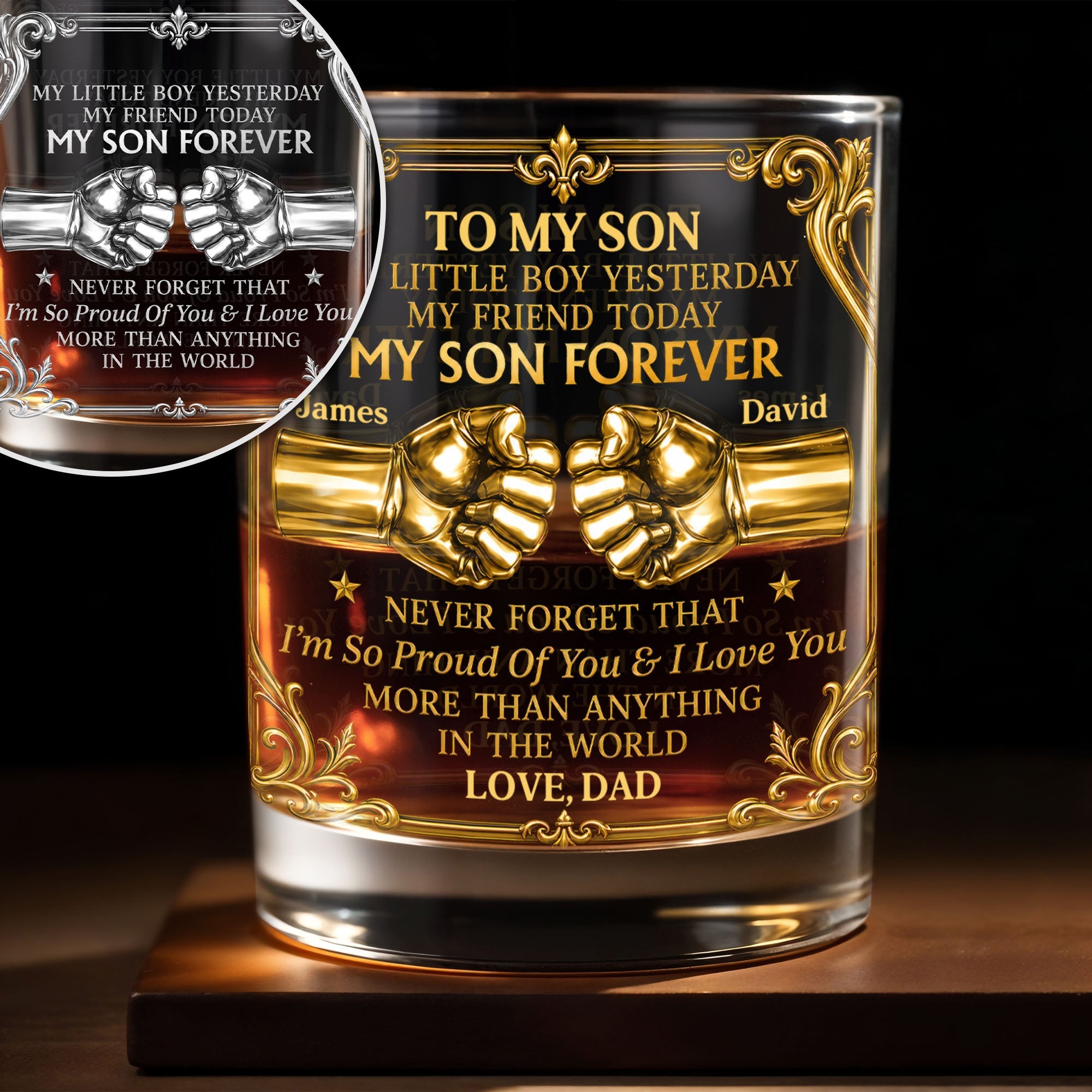 Personalized Custom Whiskey Glass Fist Bump Gift for Son Whiskey Glass GradoCreations