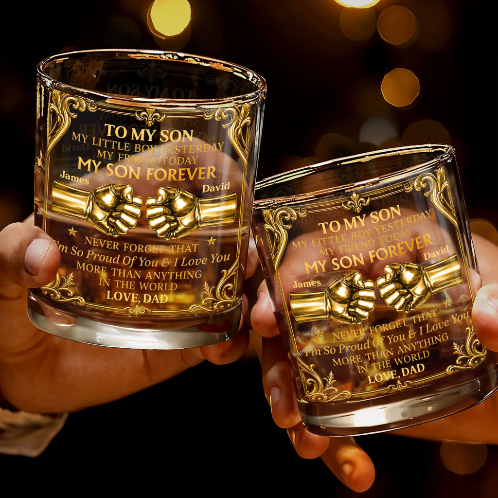 Personalized Custom Whiskey Glass Fist Bump Gift for Son Whiskey Glass GradoCreations