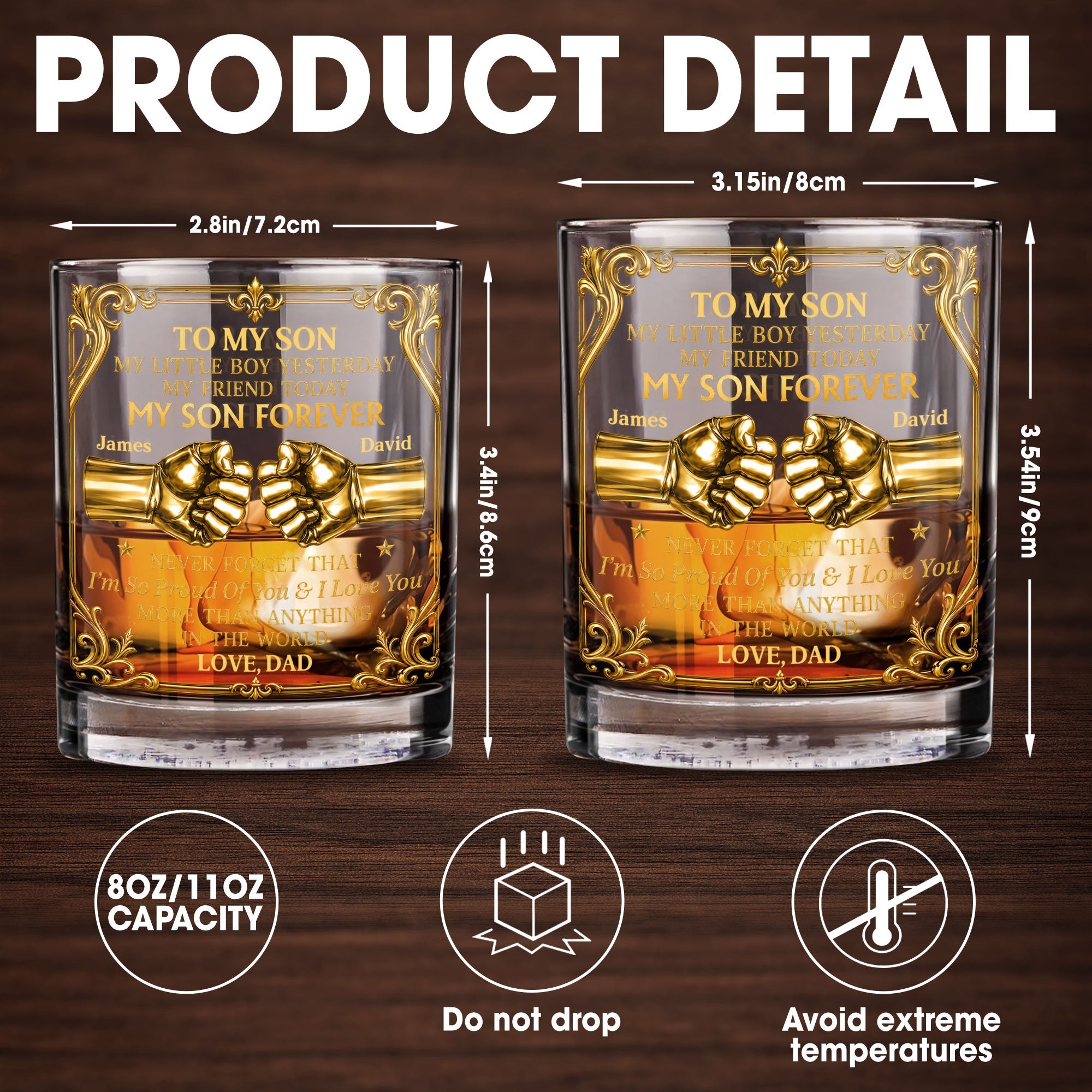 Personalized Custom Whiskey Glass Fist Bump Gift for Son Whiskey Glass GradoCreations