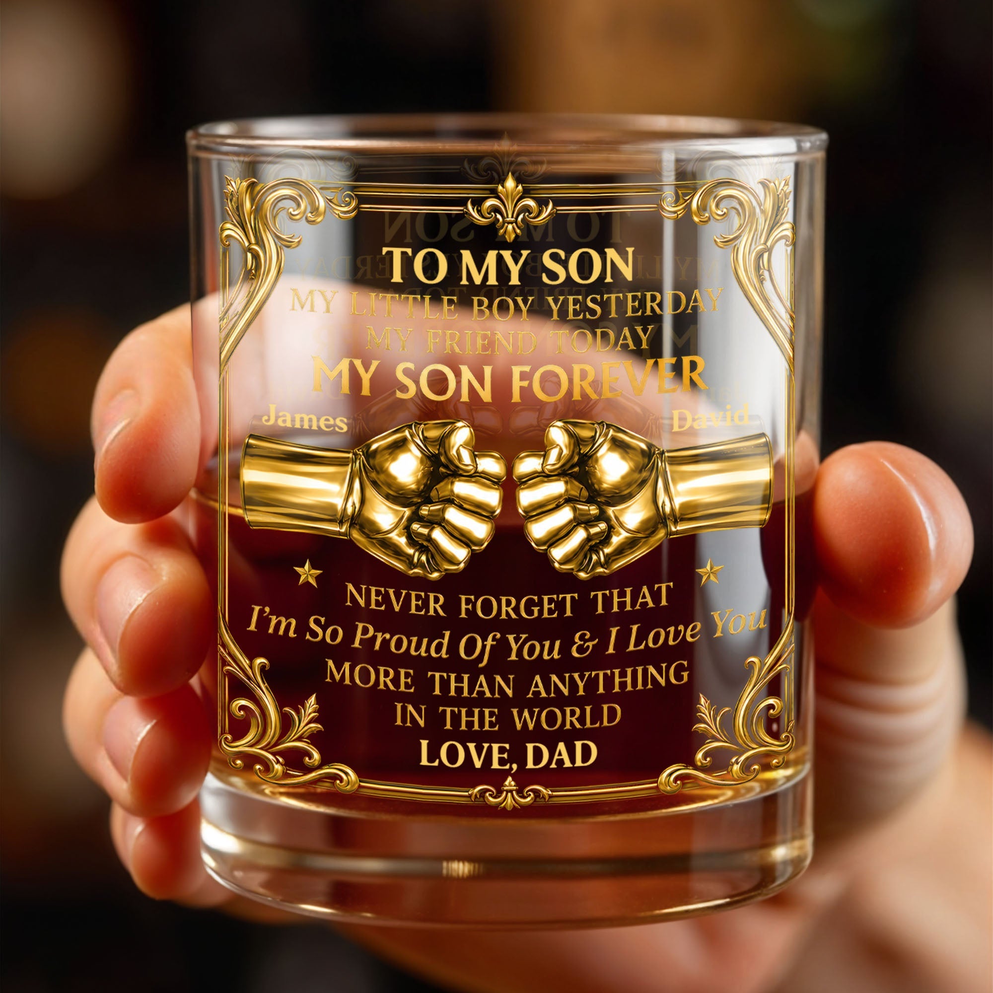 Personalized Custom Whiskey Glass Fist Bump Gift for Son Whiskey Glass GradoCreations
