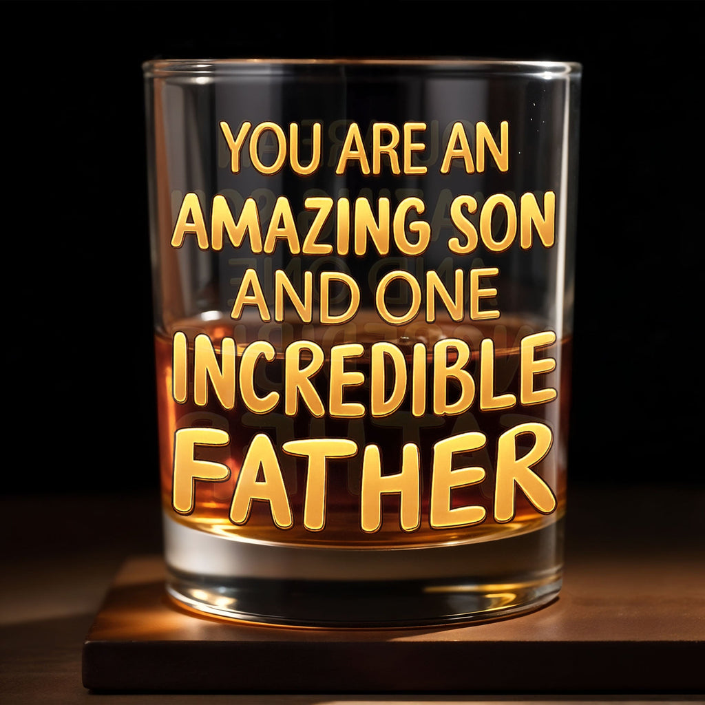 Personalized Custom Whiskey Glass Gift for Dad - 3D Golden Text Whiskey Glass GradoCreations