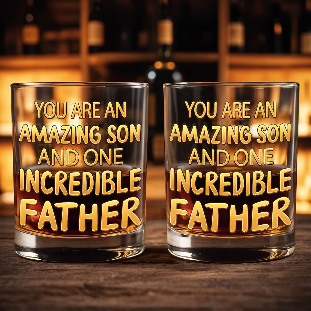 Personalized Custom Whiskey Glass Gift for Dad - 3D Golden Text Whiskey Glass GradoCreations