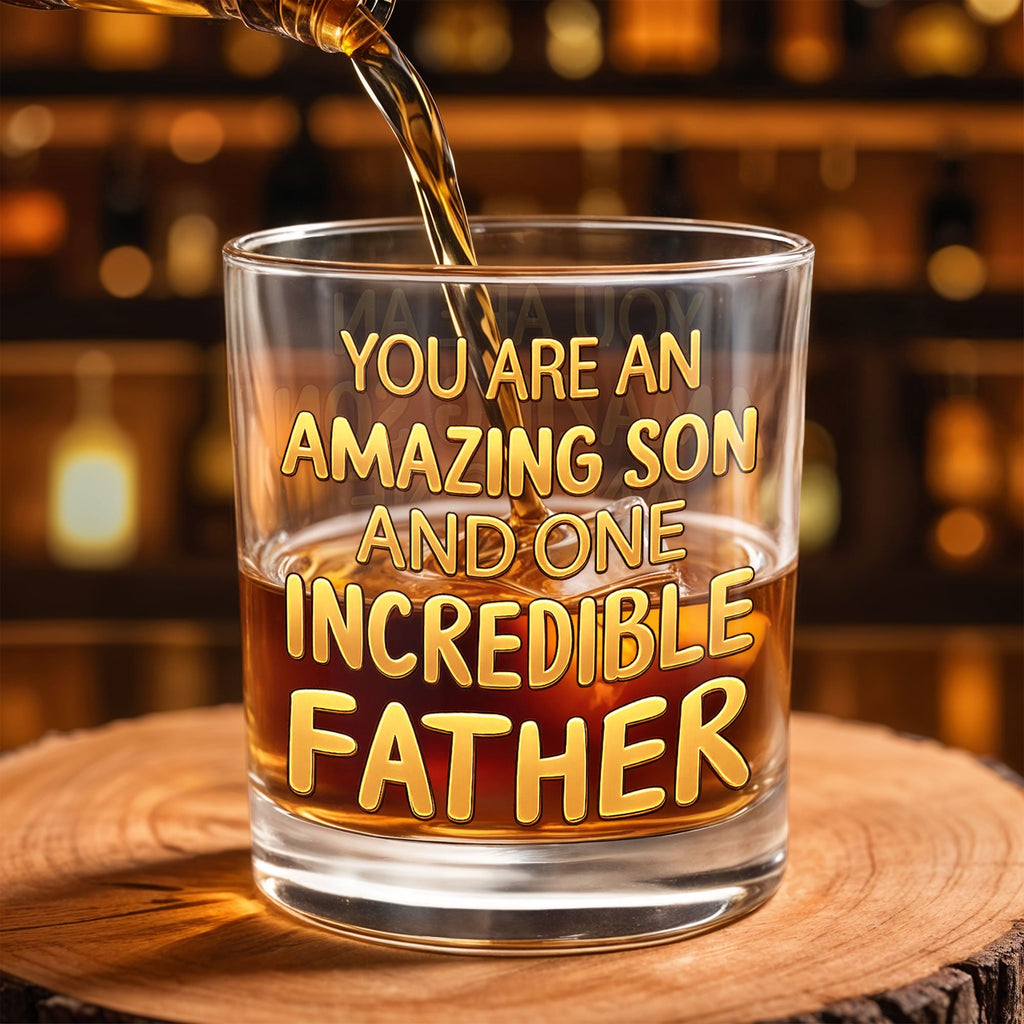 Personalized Custom Whiskey Glass Gift for Dad - 3D Golden Text Whiskey Glass GradoCreations