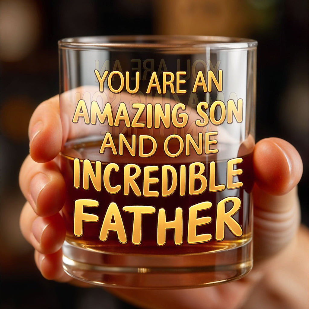 Personalized Custom Whiskey Glass Gift for Dad - 3D Golden Text Whiskey Glass GradoCreations