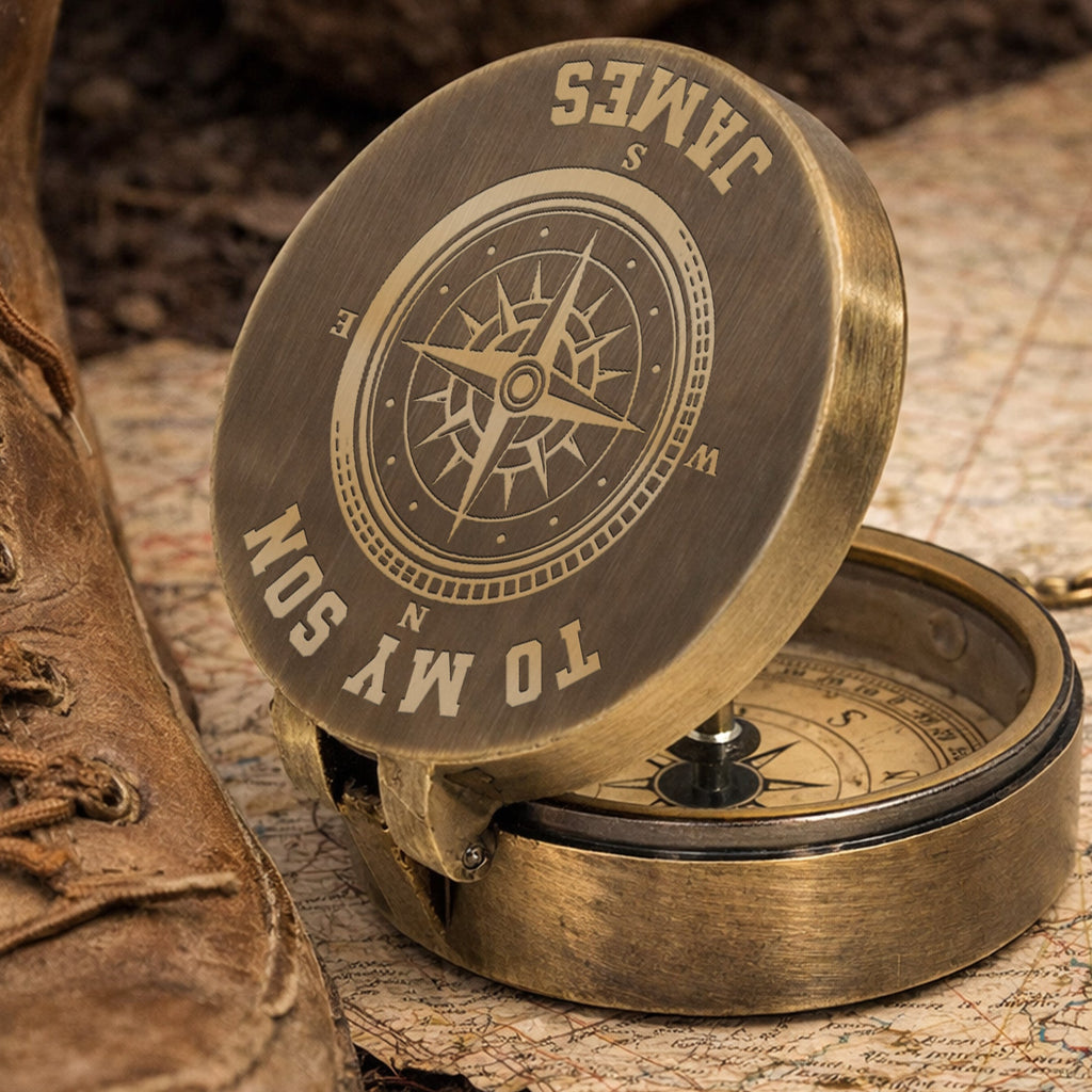 Personalized Engraved Brass Compass Gift for Son - Be Brave
