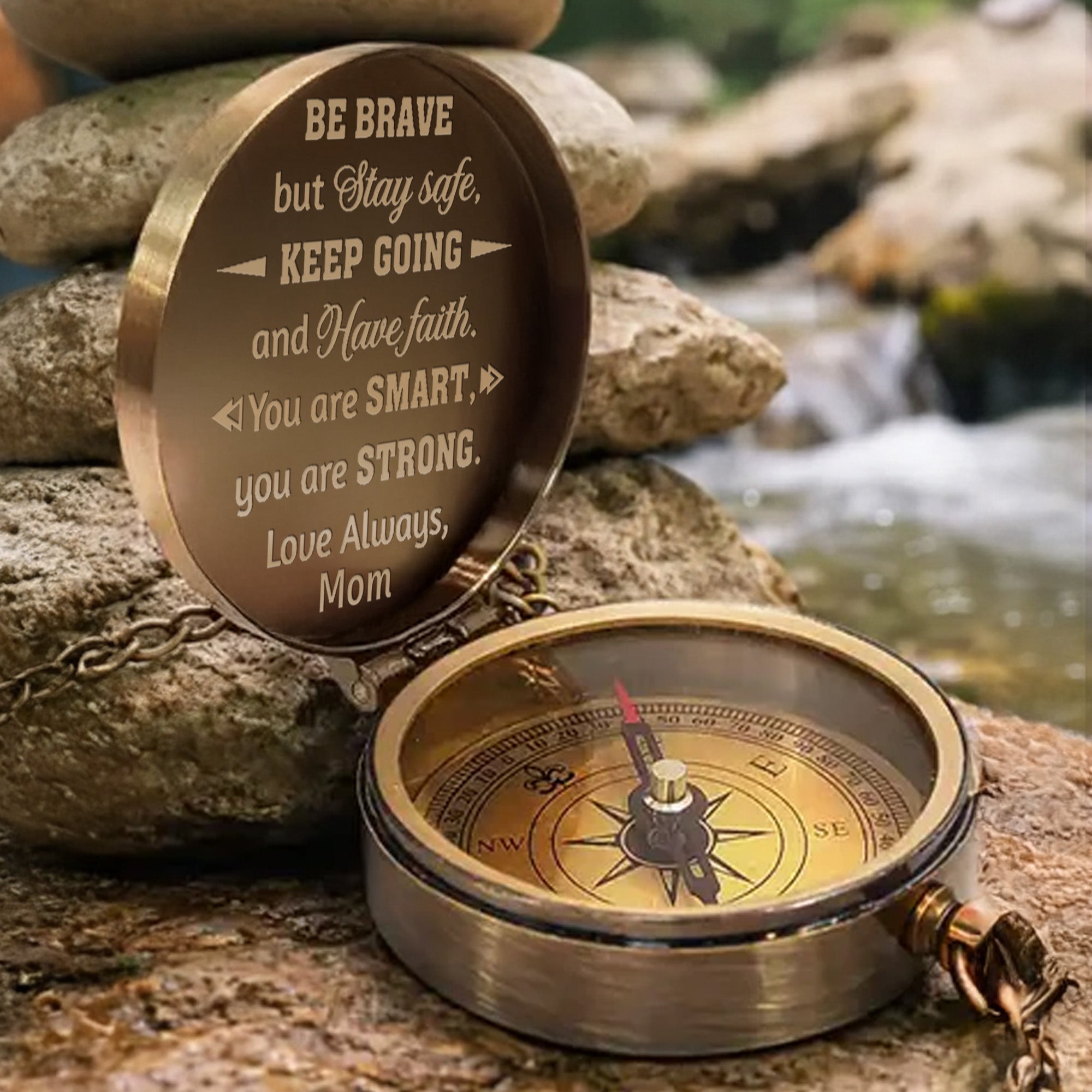 Personalized Engraved Brass Compass Gift for Son - Be Brave
