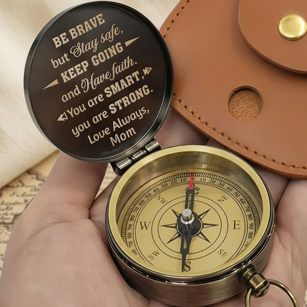Personalized Engraved Brass Compass Gift for Son - Be Brave