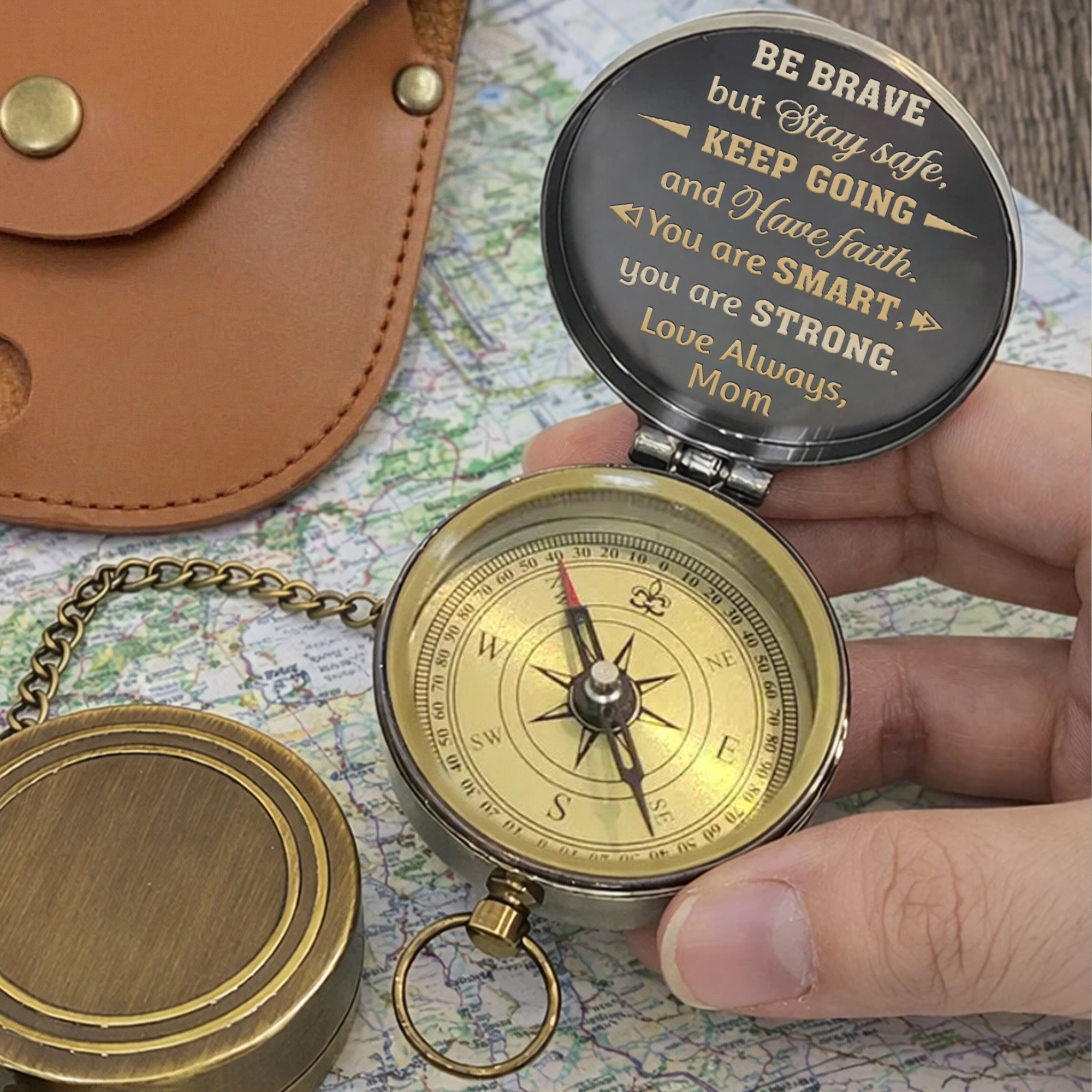 Personalized Engraved Brass Compass Gift for Son - Be Brave