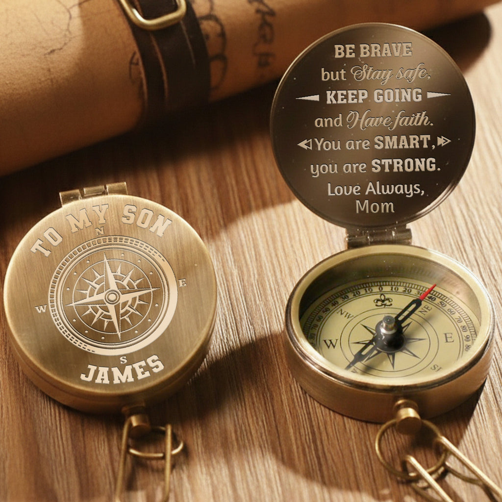 Personalized Engraved Brass Compass Gift for Son - Be Brave