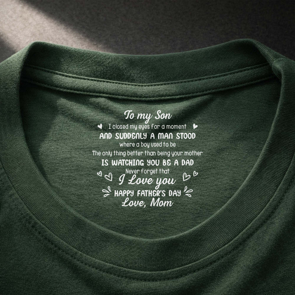 Personalized Cotton T-Shirt Custom Inside Neck Print for Son Basic Shirt, Print inside back collar GradoCreations