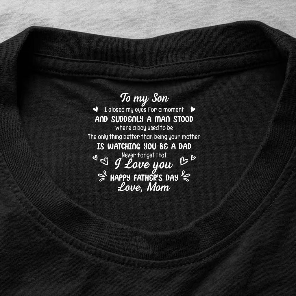 Personalized Cotton T-Shirt Custom Inside Neck Print for Son Basic Shirt, Print inside back collar GradoCreations