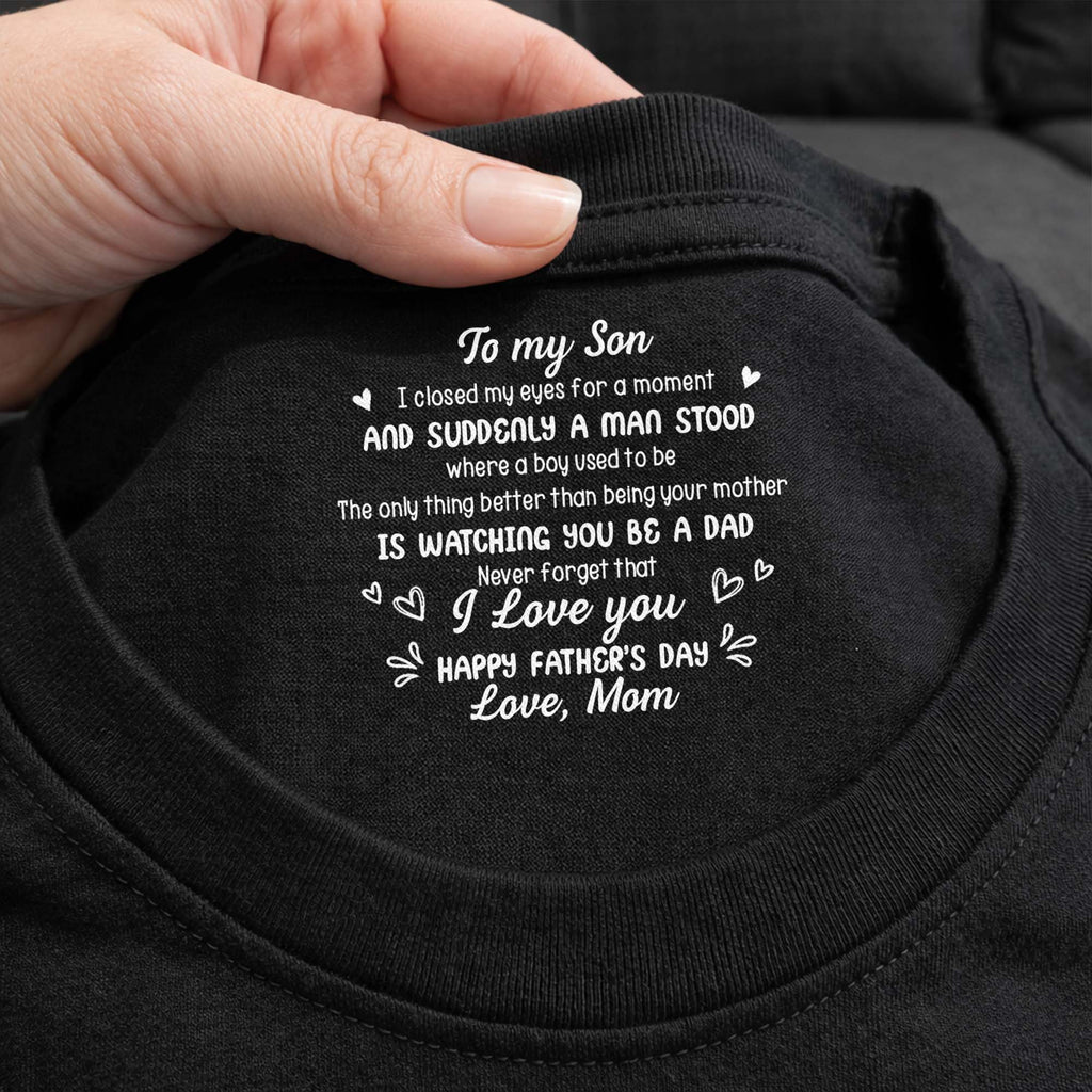 Personalized Cotton T-Shirt Custom Inside Neck Print for Son Basic Shirt, Print inside back collar GradoCreations