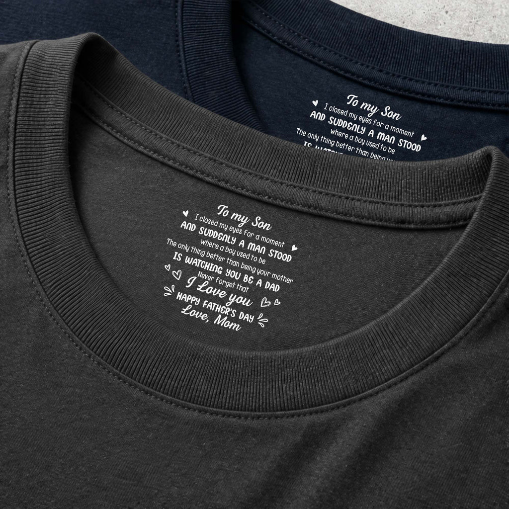 Personalized Cotton T-Shirt Custom Inside Neck Print for Son Basic Shirt, Print inside back collar GradoCreations