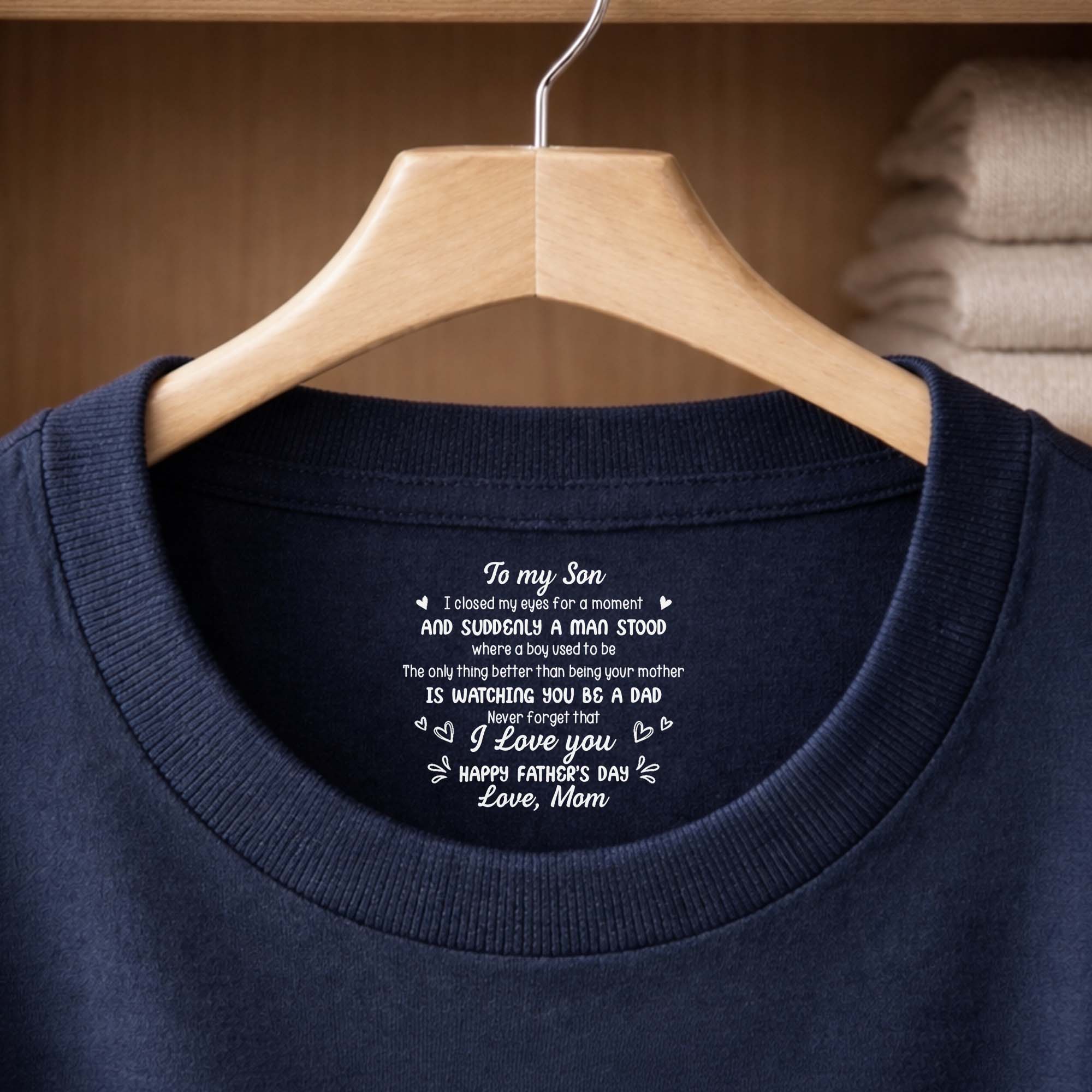 Personalized Cotton T-Shirt Custom Inside Neck Print for Son Basic Shirt, Print inside back collar GradoCreations