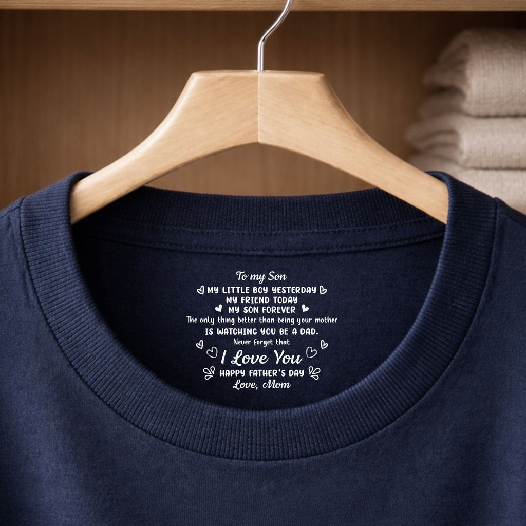Personalized T-Shirt for Son Custom Inside Neck Print Gift Basic Shirt, Print inside back collar GradoCreations