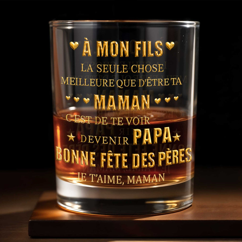 Personalized Custom Whiskey Glass Gift for Son - Elegant 3D Gold Text Whiskey Glass GradoCreations