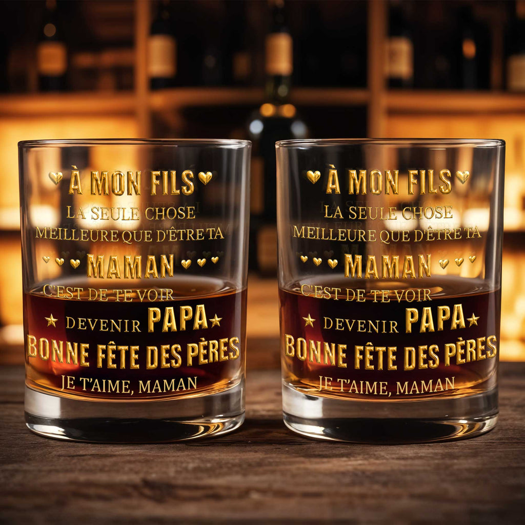 Personalized Custom Whiskey Glass Gift for Son - Elegant 3D Gold Text Whiskey Glass GradoCreations