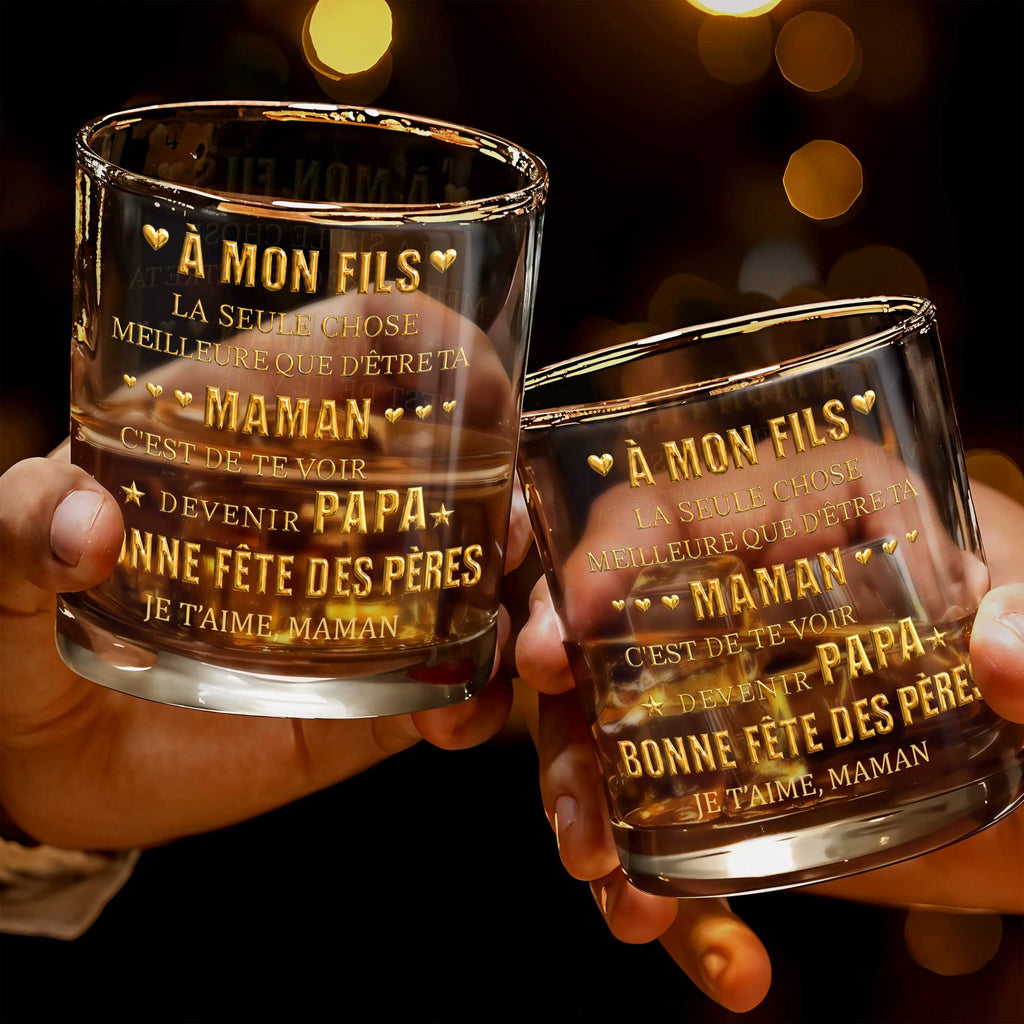 Personalized Custom Whiskey Glass Gift for Son - Elegant 3D Gold Text Whiskey Glass GradoCreations