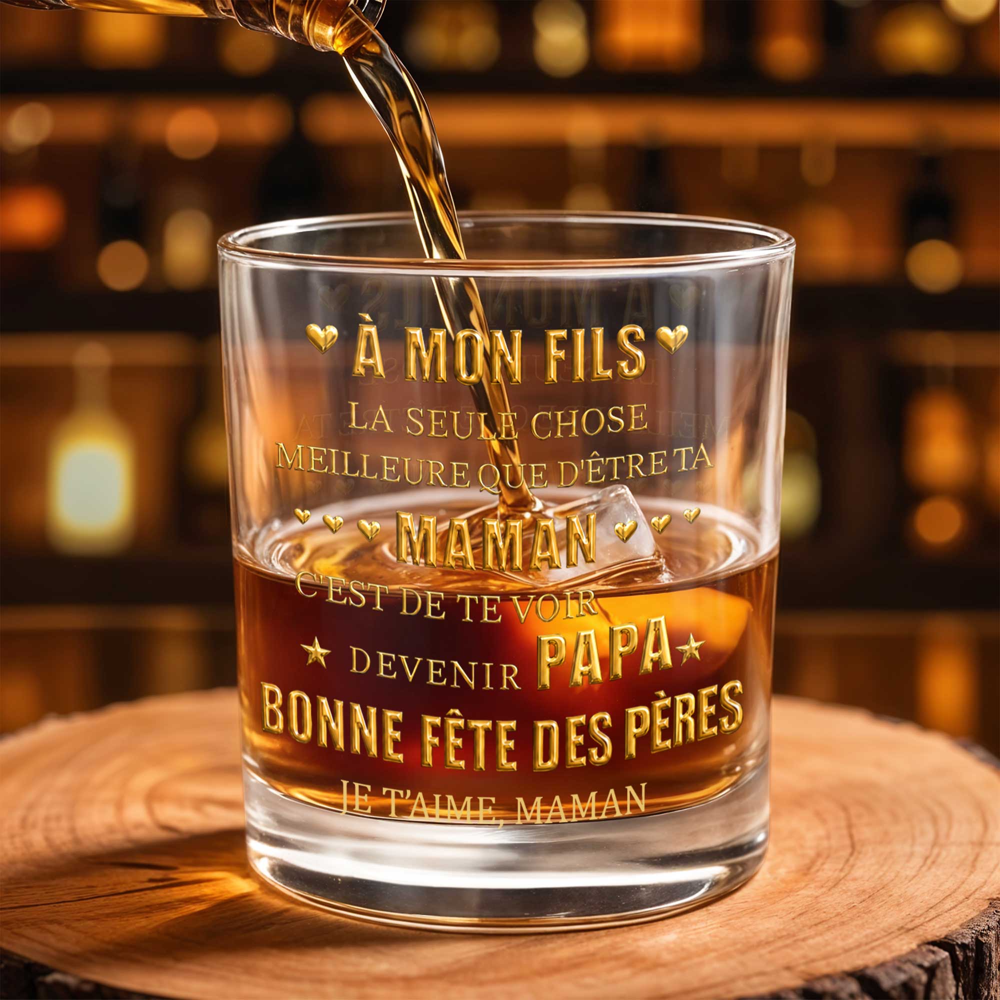 Personalized Custom Whiskey Glass Gift for Son - Elegant 3D Gold Text