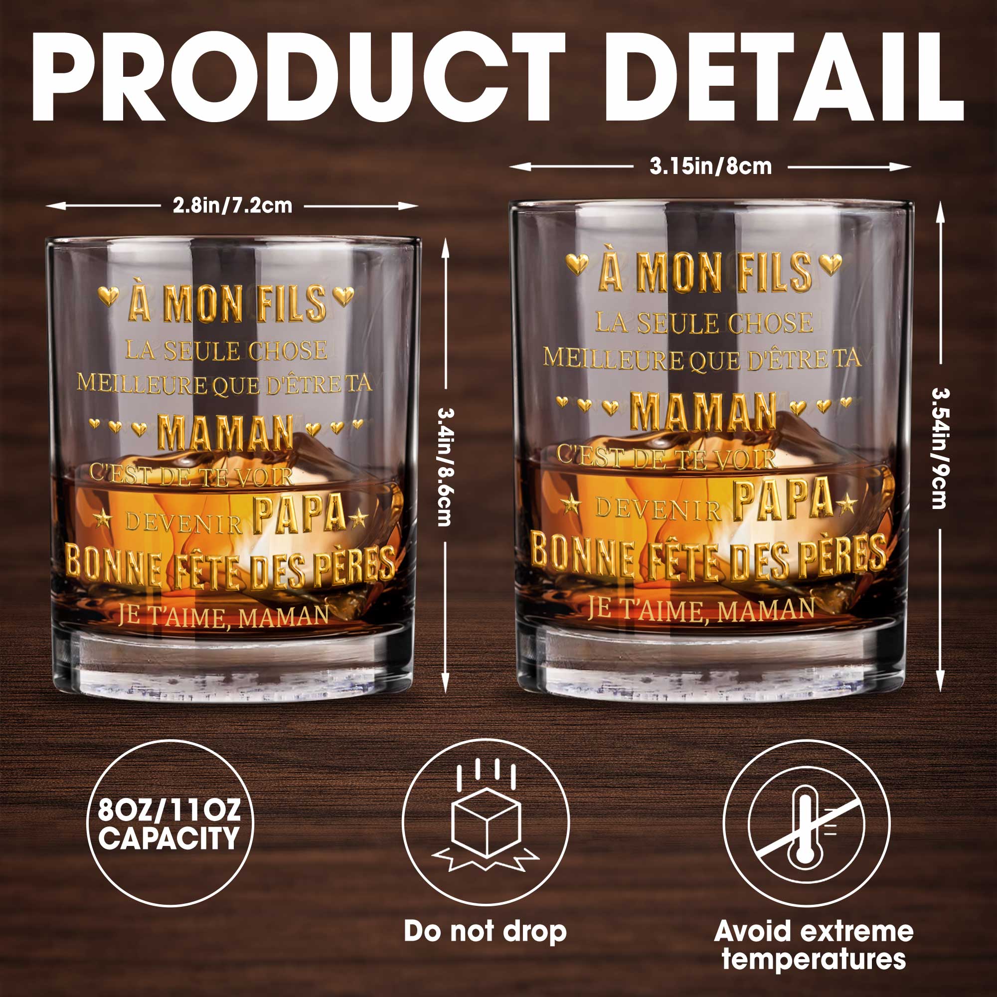 Personalized Custom Whiskey Glass Gift for Son - Elegant 3D Gold Text