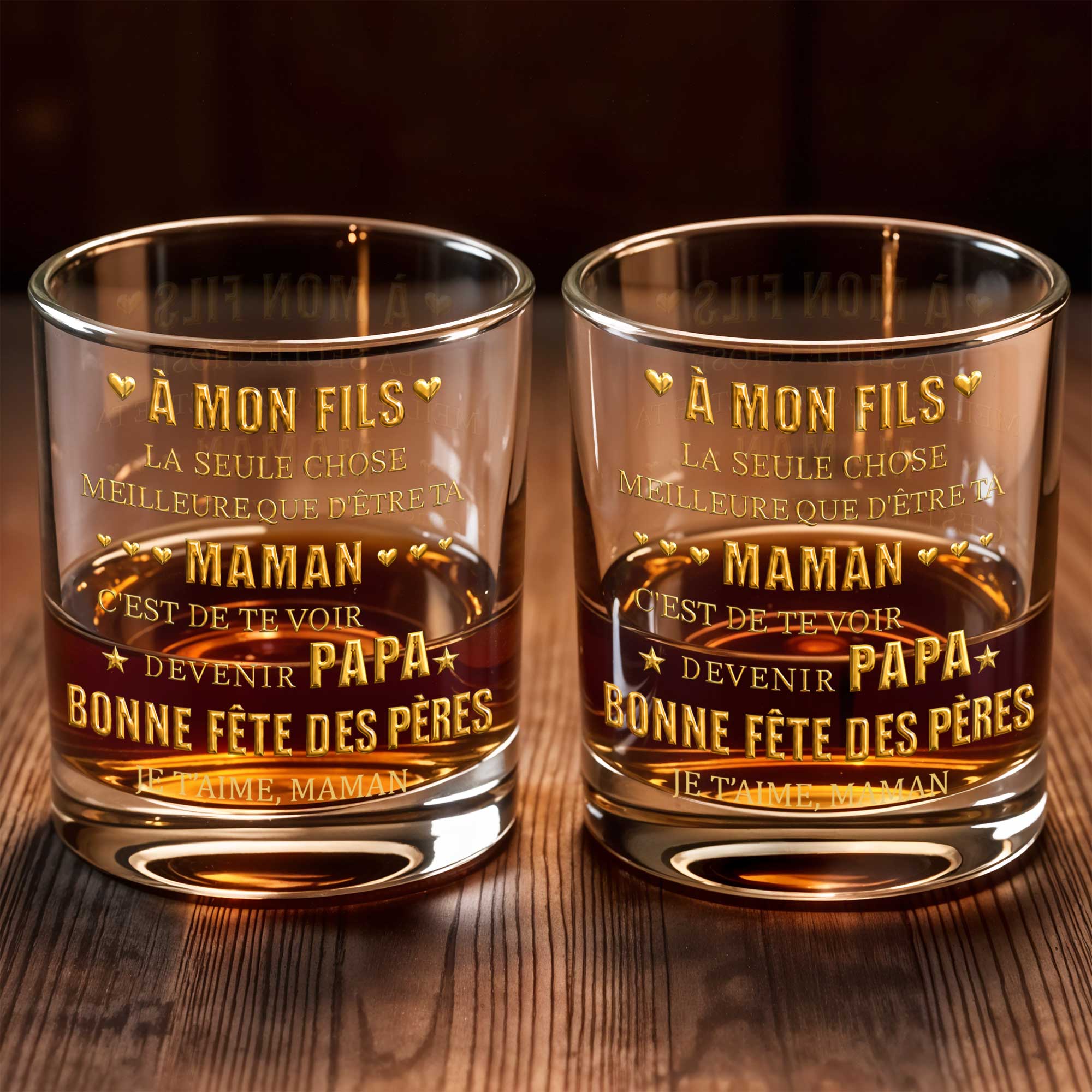 Personalized Custom Whiskey Glass Gift for Son - Elegant 3D Gold Text Whiskey Glass GradoCreations