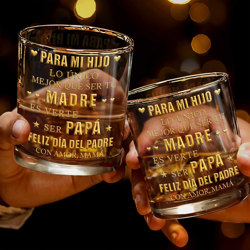 Personalized Custom Whiskey Glass for Son with Gold Hearts Whiskey Glass GradoCreations