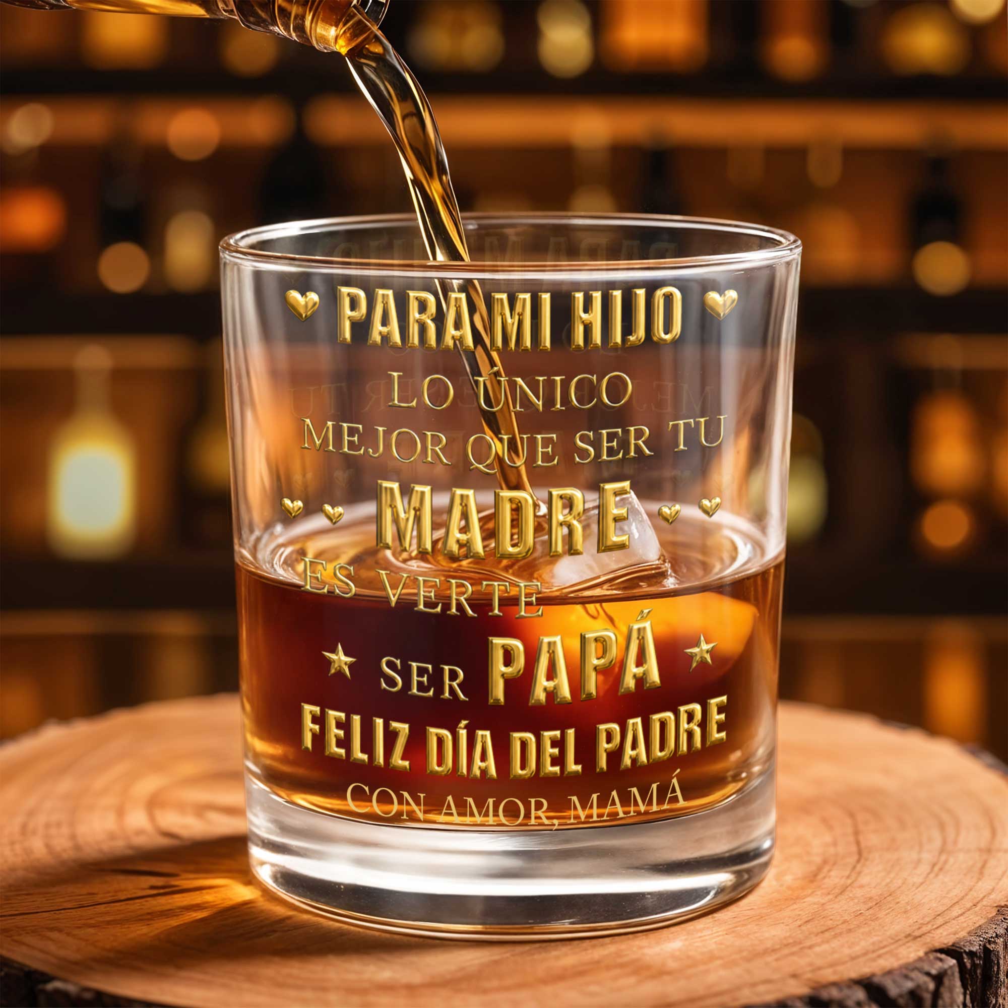 Personalized Custom Whiskey Glass for Son with Gold Hearts