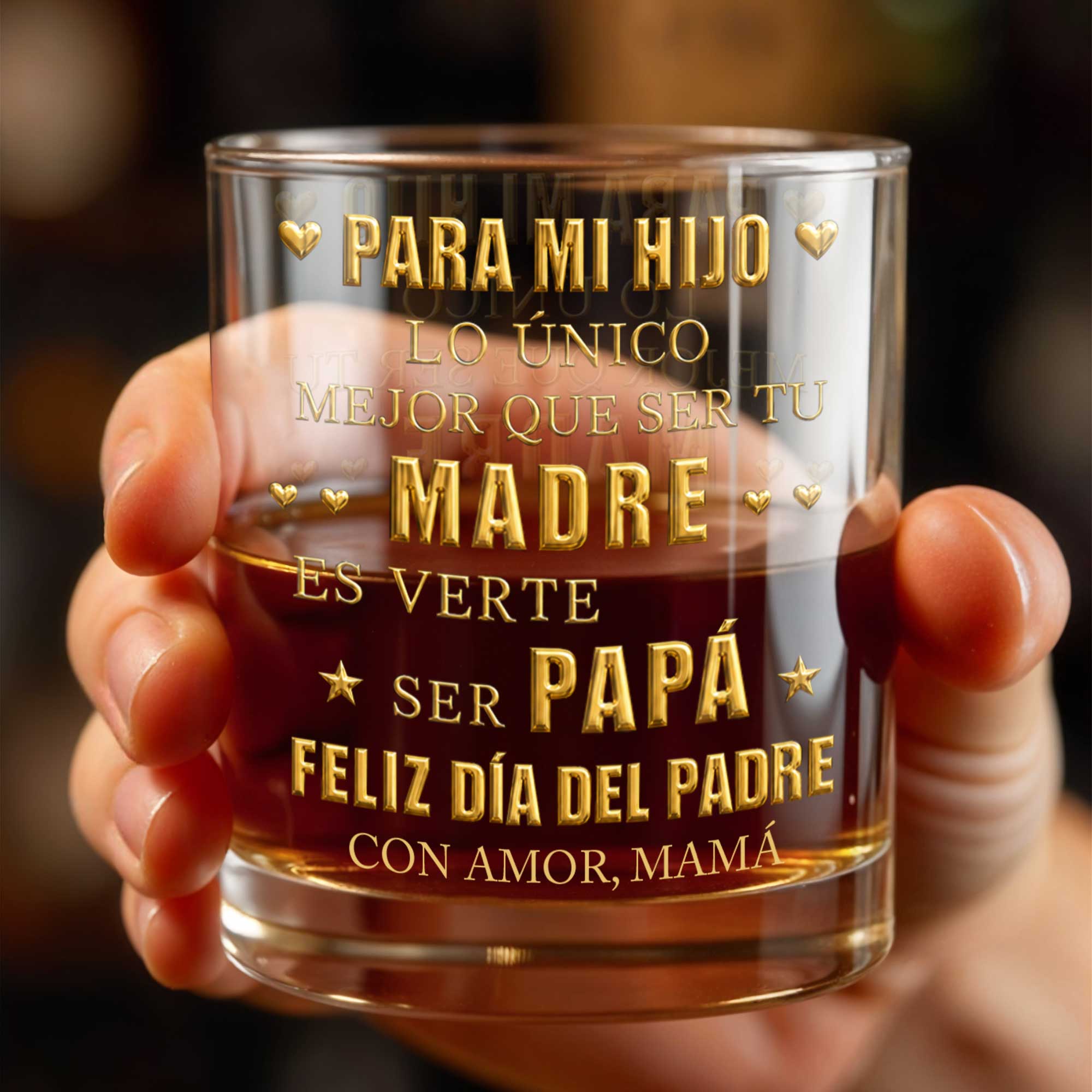 Personalized Custom Whiskey Glass for Son with Gold Hearts Whiskey Glass GradoCreations