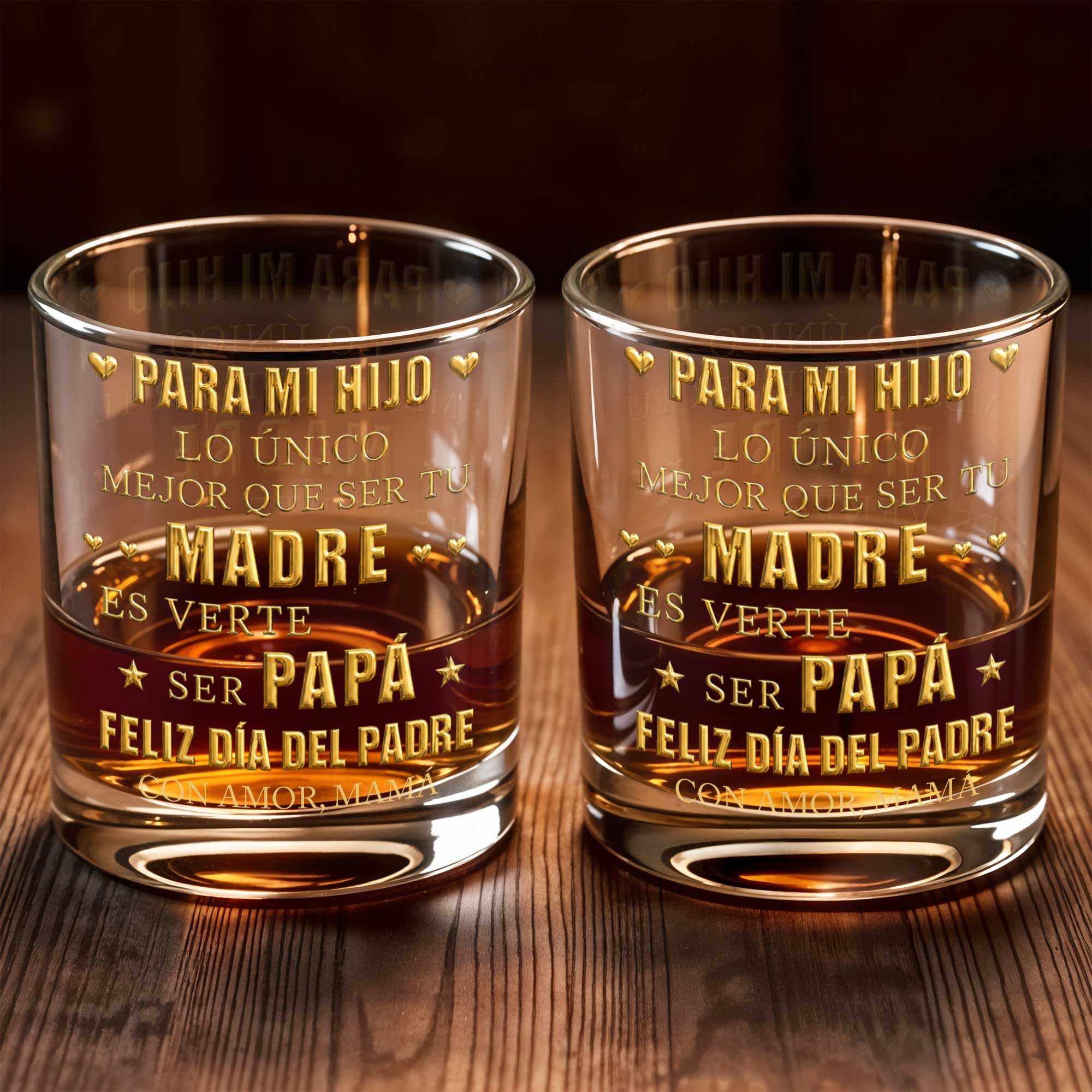 Personalized Custom Whiskey Glass for Son with Gold Hearts Whiskey Glass GradoCreations