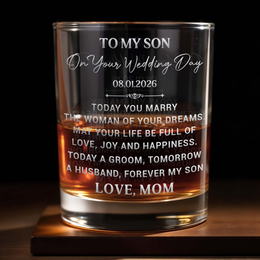 Personalized Whiskey Glass Custom Gift for Son on Wedding Day Whiskey Glass GradoCreations
