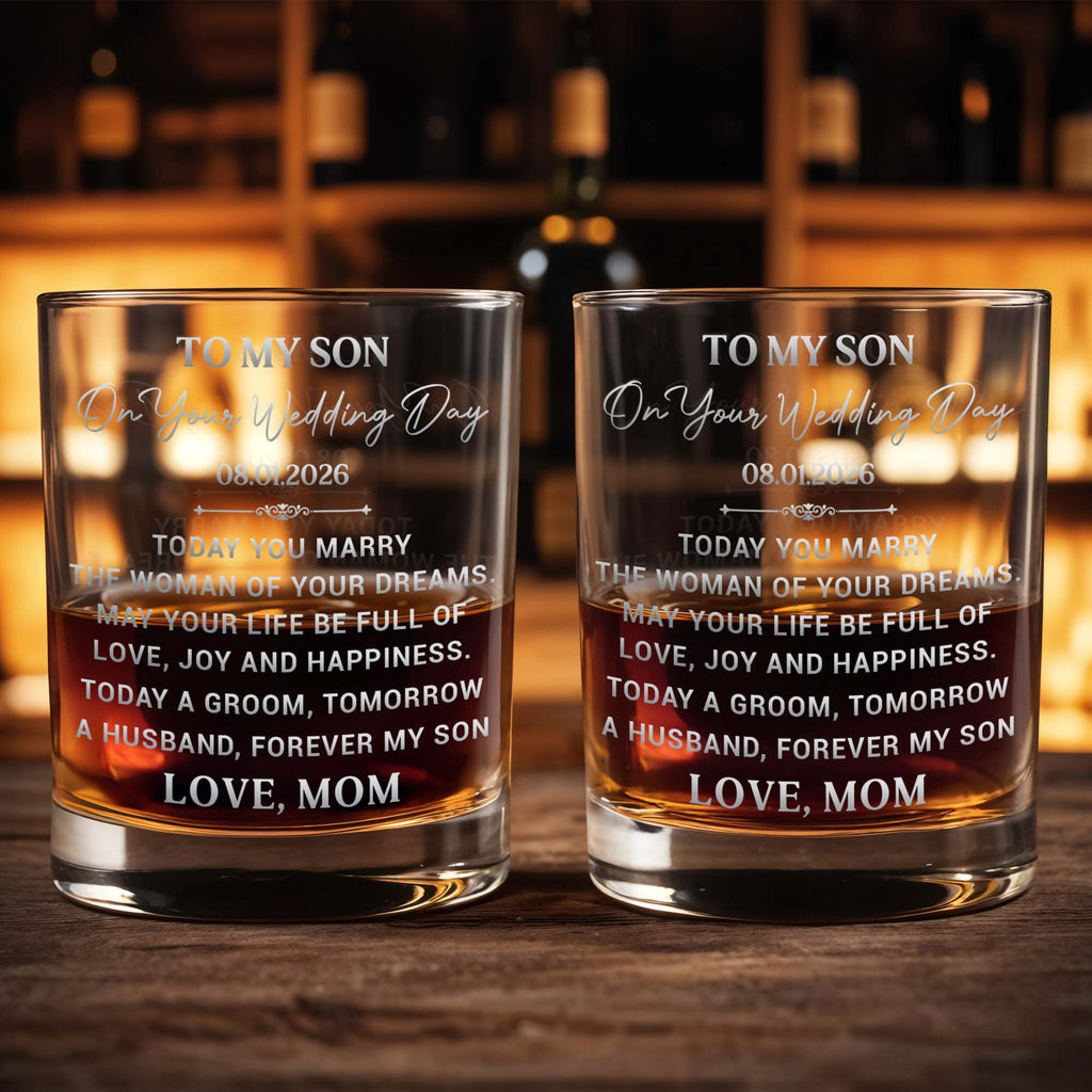Personalized Whiskey Glass Custom Gift for Son on Wedding Day Whiskey Glass GradoCreations