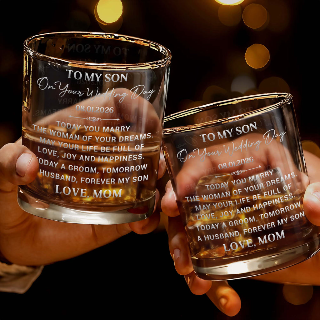 Personalized Whiskey Glass Custom Gift for Son on Wedding Day Whiskey Glass GradoCreations