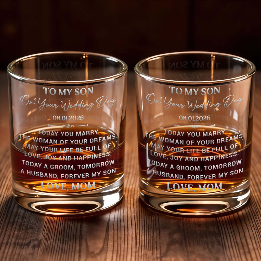Personalized Whiskey Glass Custom Gift for Son on Wedding Day Whiskey Glass GradoCreations