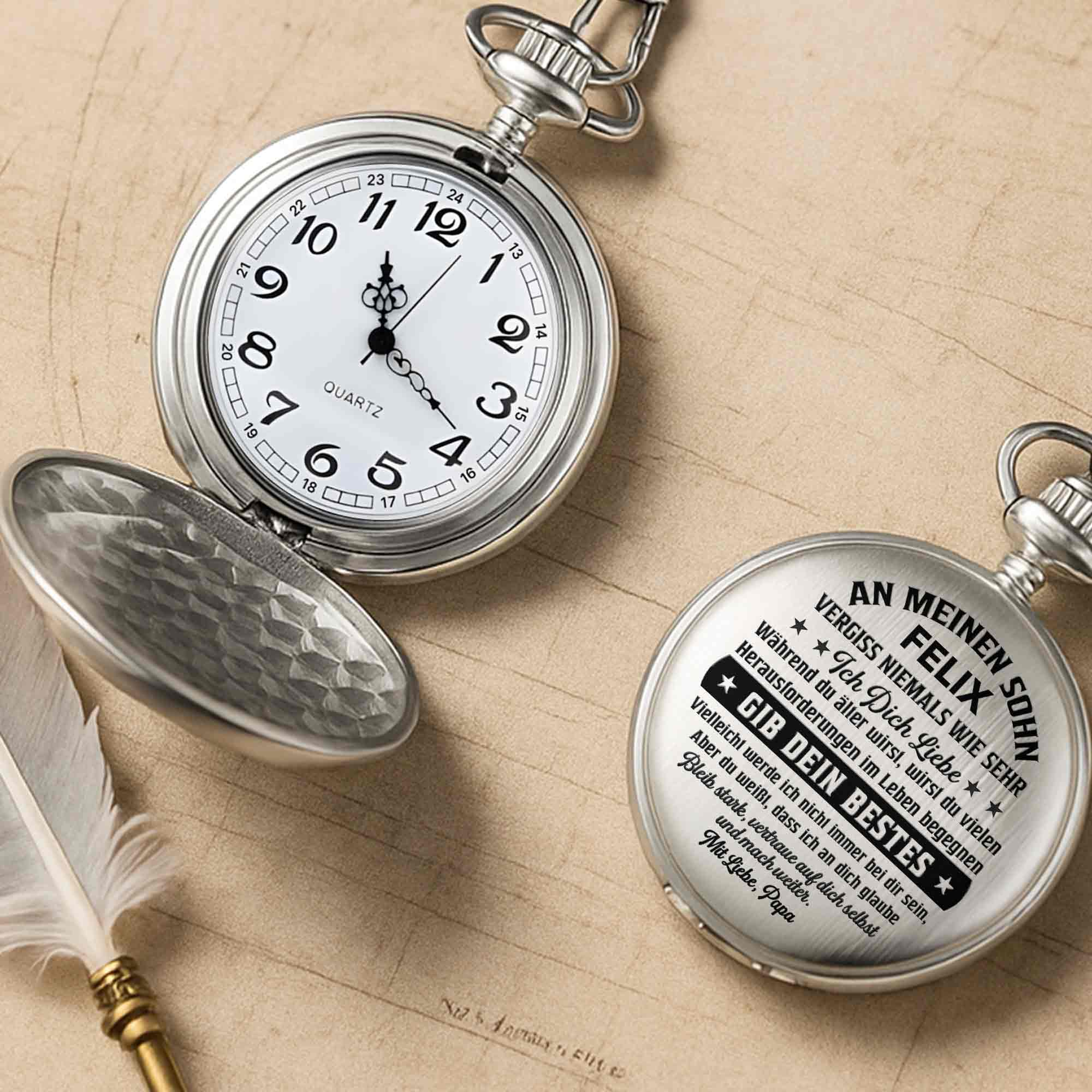 Personalized Silver Plated Pocket Watch Gift for Son - Engraved Pocket Watch GradoCreations