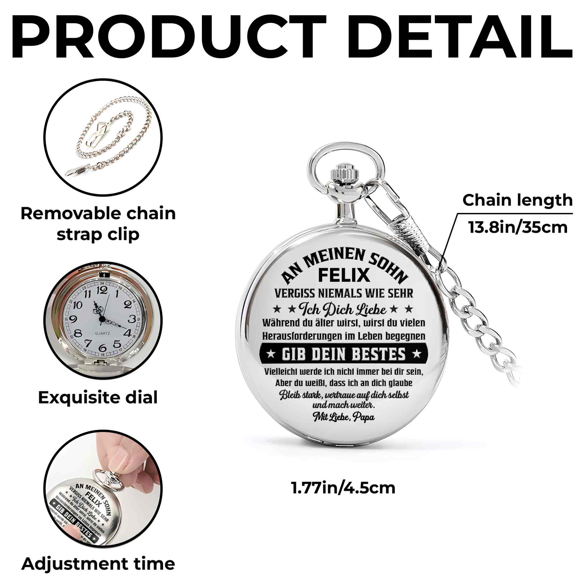 Personalized Silver Plated Pocket Watch Gift for Son - Engraved Pocket Watch GradoCreations
