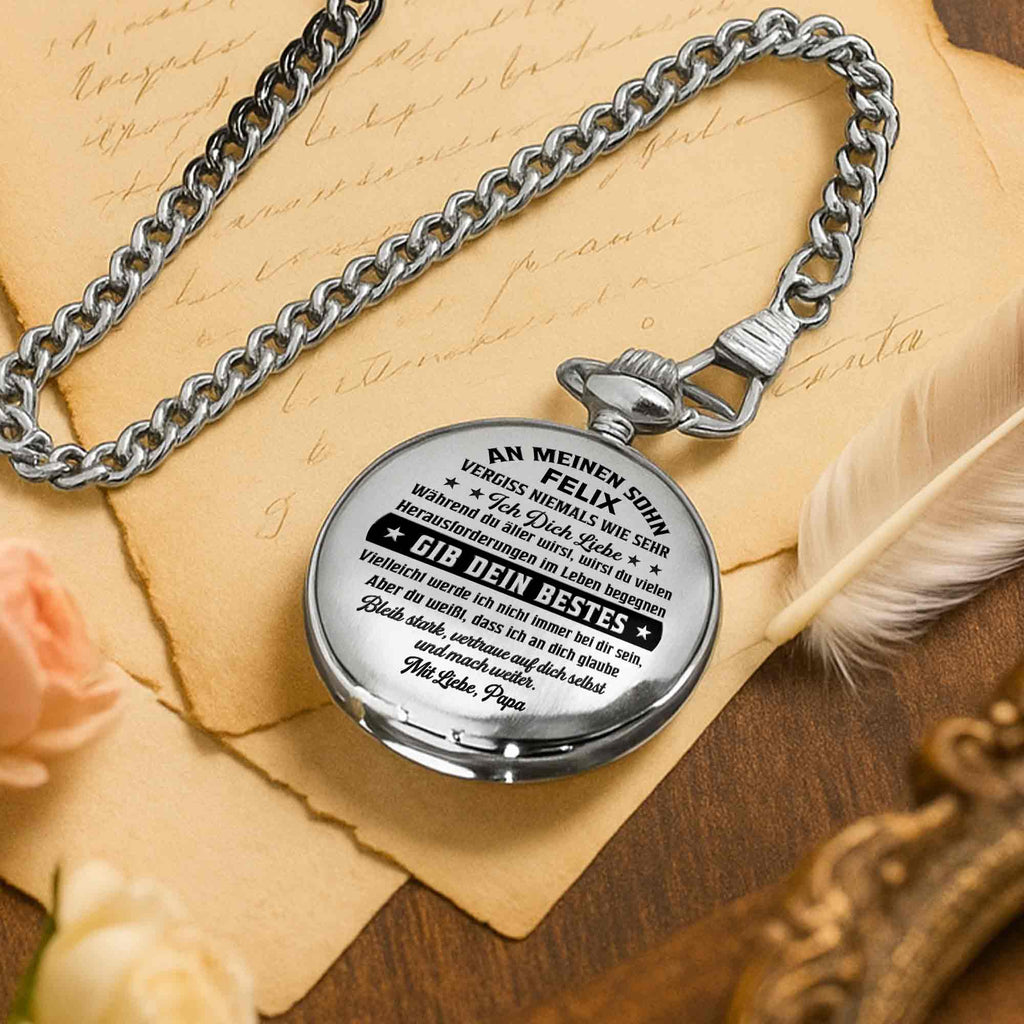 Personalized Silver Plated Pocket Watch Gift for Son - Engraved Pocket Watch GradoCreations