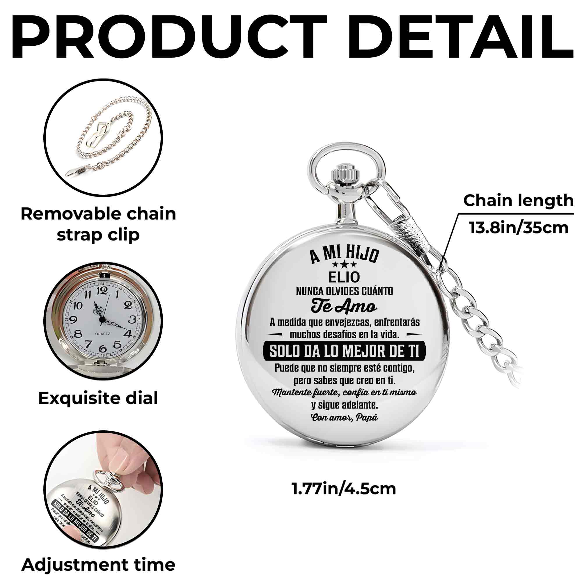 Personalized Silver-Plated Pocket Watch Custom Gift for Son Pocket Watch GradoCreations