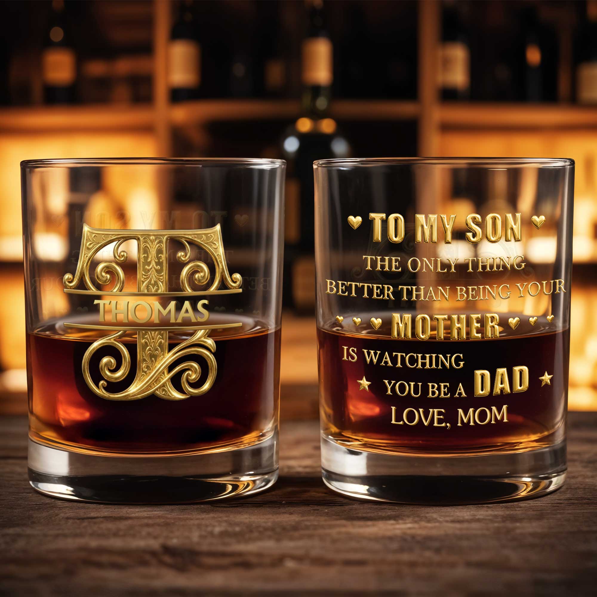 Personalized Custom Whiskey Glass Gift for Son - 3D Gold Monogram Whiskey Glass GradoCreations